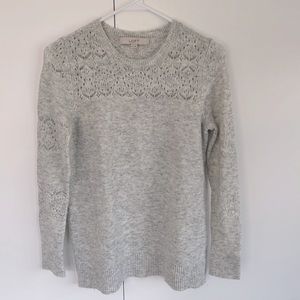 Loft gray pointelle lace knit sweater size xs